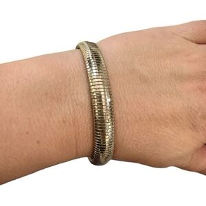 Omega Gold Tone Stretch Bracelet Vintage Unisex Bangle One Size Fits Any